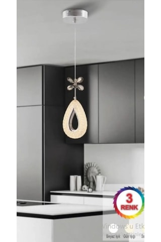 Damla Gümüş Tekli 3 Renk Ledli Kumandasız Modern Led Avize