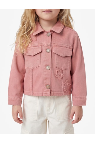 Koton Yıldız Nakışlı Pamuklu Kapaklı Cepli Uzun Kollu Denim Ceket Pembe 7wmg60002ad Açık Pembe