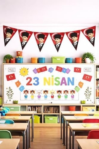 23 Nisan Süsleri Atatürk Desenli 23 Nisan Hediyelik Flama 10 Lu