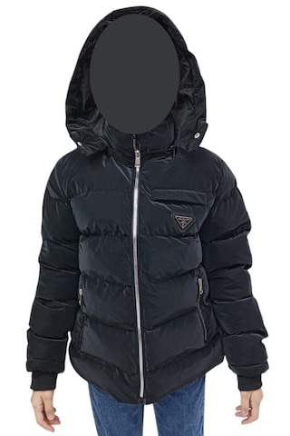 Kız Çocuk /Erkek Çocuk Fermuar Cepli Kapüşonu Çıkabilen İçi Peluş Astarlı Siyah Mont