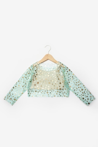 Le Mabelle Mint Uzun Kollu Yıldızlı Kız Çocuk Tül Crop Mint