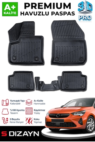 S-dizayn Opel Corsa Elektrikli 3d Pro Havuzlu Paspas 2019 Üzeri A+ Kalite