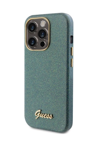 Apple Uyumlu iPhone 15 Pro Max Kılıf Guess Lisanslı Yazı Logolu Glitter Glossy Script Kapak Lila