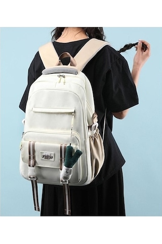 Yucama Oxford Kumaş Su Geçirmez Okul Çantası Büyük Kapasiteli Kız Sırt Çantası - Beyaz Kırmızı - Gri