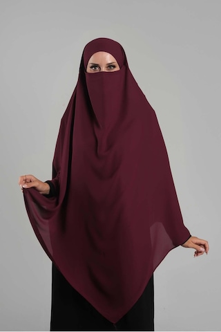 Hürrem Bone Bordo Pratik Hazır Geçmeli Tesettür Eşarp Krep Bağcıklı Sufle Hijab 2313 16 Bordo