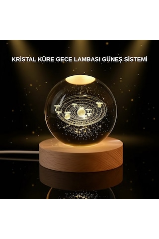 Led - 714 - Işıklı Kristal Küre Ahşap Standlı Dekoratif - Spt-gld - Gezegen Model