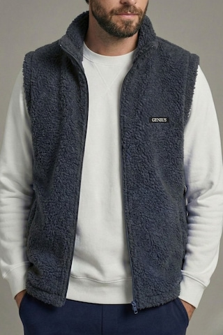 Genius Store Genıus Store Erkek Yelek İçi Şardonlu Sherpa Peluş Yelek Tam Fermuarlı Cepli Kuzu Outdoor Yelek Füme