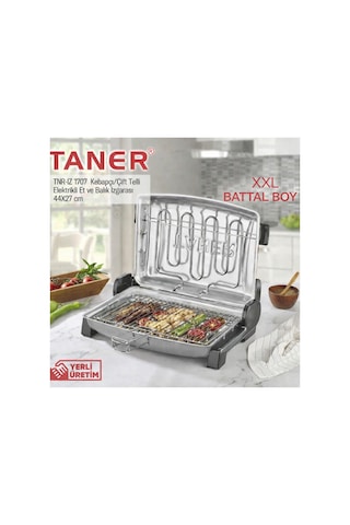 Taner Kebapçı XXL Battal Boy Çift Telli Elektrikli Et Ve Balık Izgarası 44 x 27 CM 1450 W
