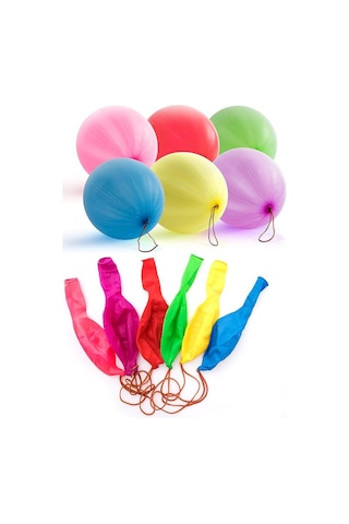 Lastikli Balon Zıpzıp 50 Adet İpli Balon Lateks Büyük Balon Punch Panç Renkli Balon Çok Renkli
