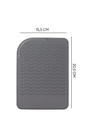 Gri Silikon Isıya Dayanıklı Mat Kaymaz Saç Maşası Düzleştirici Altlığı Çok Amaçlı 21x16 Cm