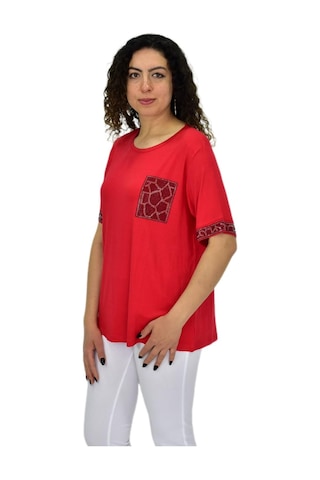 Caftan Kadın Kısa Kol Taşlı Bluz Bgl-st04709 Kırmızı