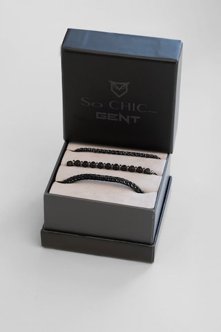 Gri Hematit Taşlı Ayarlanabilir Erkek Çelik Üçlü Bileklik Seti Siyah