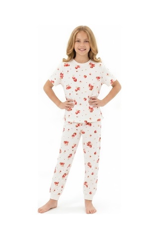Modanino Kız Çocuk Pijama Takımı %100 Pamuk 3-13 Yaş 12714ıs Ekru