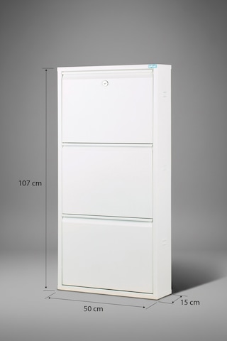Metal Ayakkabılık 3 Lü Beyaz Kilitli Model Beyaz