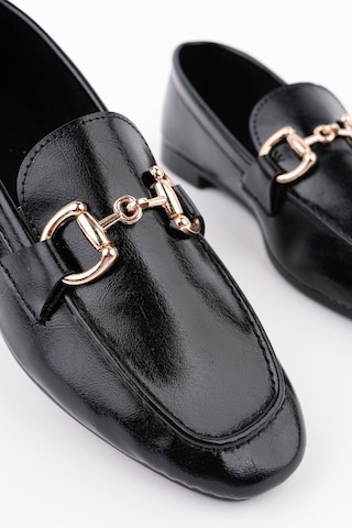 Muggo Stride Metal Tokalı Kadın Günlük Loafer Ayakkabı Siyah