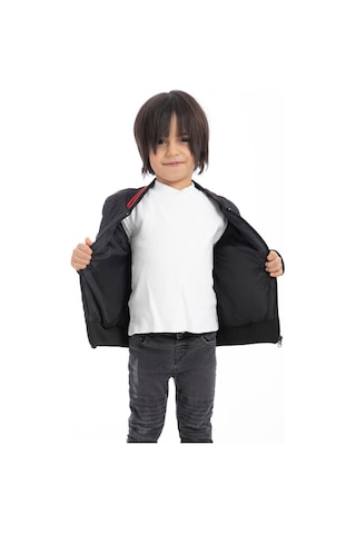Erkek Çocuk Siyah Kolej Yaka Içi Astarlı Su Ve Rüzgar Geçirmez Fermuarlı Cep Mont Ceket Siyah