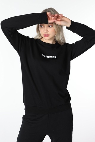 Defys Kadın Bisiklet Yaka Regular Fit Baskılı Sweatshirt Siyah - 499138804 Siyah