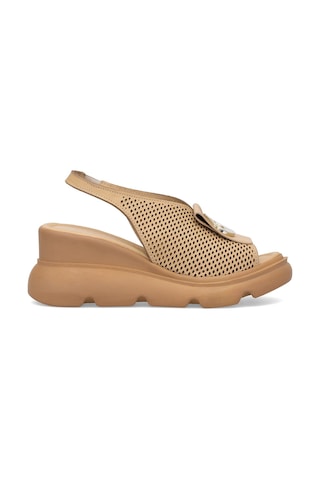 Elit Zeyn 8067 Kadın Hakiki Deri Dolgu Topuk Sandalet Camel Camel