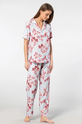 Türen 3604 Kadın Kısa Kollu Dokuma Gömlek Pijama Takımı-mavi Mavi