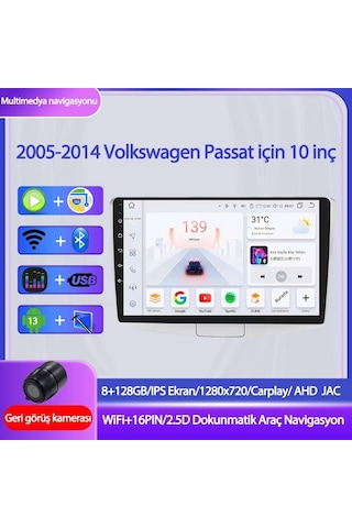 Otolas 2005-2014 Volkswagen Passat Için 8+128gb, Gps, 10 Inç Carplay Destekli, Kameralı Multimedya Navigasyon Ekranı 10"