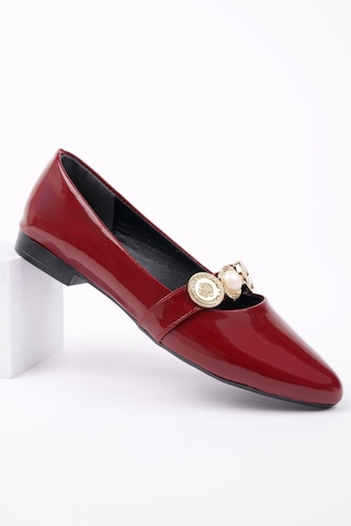 Muggo Poena Broş Detaylı Tek Bantlı Günlük Kadın Babet Bordo