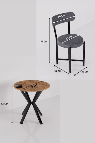 Mutfak Masası 70 Çap Yuvarlak 2 Sandalyeli Atlantik Masa Takımı Modern Set Bahçe Balkon Cafe Teddy Gri