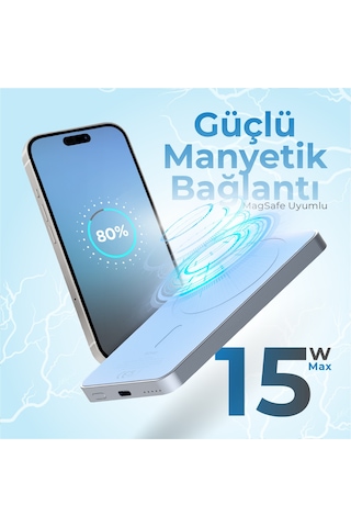 Woyax Magsafe Powerbank 5000 Mah Mavi Renk 20w Hızlı Taşınabilir Şarj Cihazı Mavi