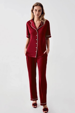 Liyuza Freshness 324 Kadın 4'lü Sabahlıklı Şorlu Pijama Takımı Bordo