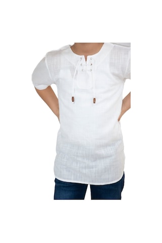 Eliş Şile Bezi Kısa Kol Şile Bezi Zımbalı Erkek Çocuk Tshirt Beyaz 3001