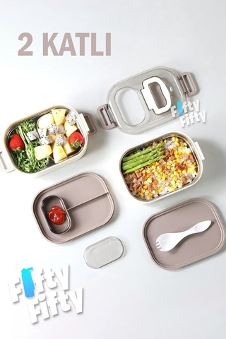 Vagonlife 1000 Ml İki Kat Üç Bölme Paslanmaz Çelik Bento Lunch Box Yeni Sefer Tası-sos Kaseli Sku: Smg8690010227959 Açık Mavi