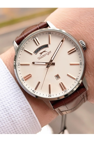 Slazenger Erkek Deri Kordon Bileklik Hediyeli 2 Yıl Garantili Suya Dayanıklı Kol Saati Vs.blkt.0758 Rose Gold