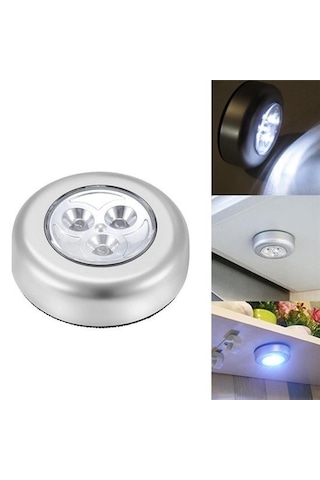 Kablosuz Spot Pilli Dokunmatik Led Lamba 3 Ledli Dolap Lambası Gri