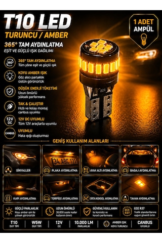 T10 Wy5w Amber Turuncu Led Ampul 360 Aydınlatma Canbus Hatasız Sinyal Park 1 Adet