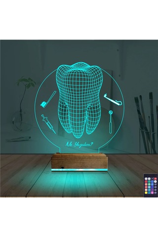 Luvivia Diş Hekimi Hediye Kişiye Özel 3d Lamba - Masa Gece Lambası V2 Şeffaf