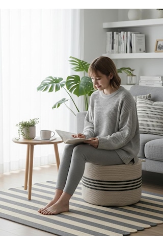 Natureline Jüt Puf Salon Pufu Antre Puf Makyaj Masası Ve Yatak Odası Banyo Puf Teras Veranda Ve Balkon Uyumlu Hasır Diğer