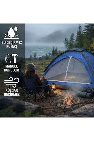Buffer 3 Kişilik Manuel Kamp Çadırı Düz Kapılı Outdoor Aile, Doğa, Piknik Ve Kamp Çadırı 200x150x110 Cm Sarı