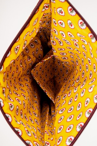 Fabric Craft Bag Katlanabilir Portföy Çanta Etnik Desenli, İçi Astarlı, Bilek Askılı 34x43 Cm Açık Kahverengi