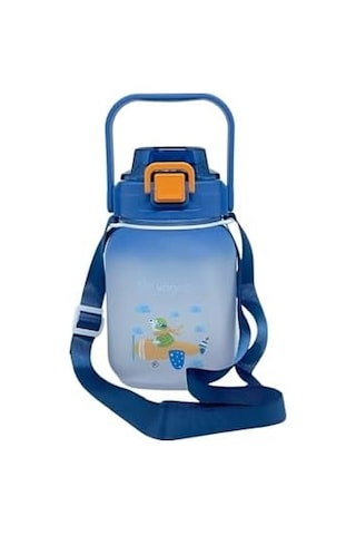 1100ml Pipetli/pipetsiz Kullanım Sevimli Hayvanlar Desenli Kulplu Askılı Tritan Su Matara Lacivert Açık Beyaz