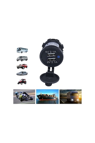 Çift Usb Çıkışlı 5v 2.1a Montaj Tipi Araç Otomobil İçin Vidalı Usb Şarj Soketi