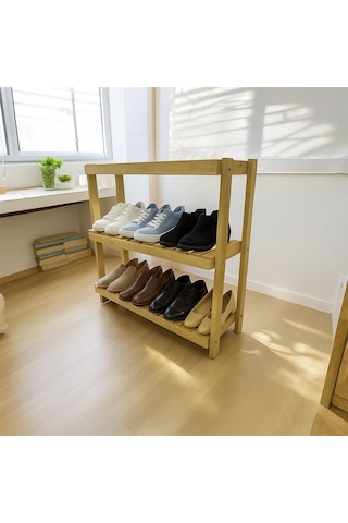 Doğal Ahşap 3 Katlı Ayakkabılık Ahşap