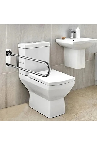 Mafsallı Wc Tutunma Barı 32mm Çap Yaşlı Bakım Engelli Hareketli Wc Yanı Kağıtlıklı Gümüş