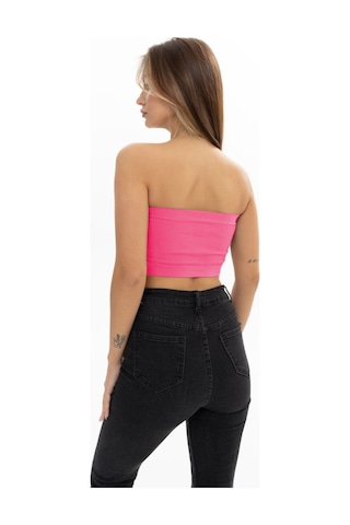 Mistirik Palude Model Straplez Bluz Örme Semaless Mdeol Bluz Bondeo Pembe Renk Pembe
