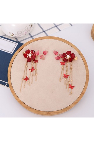 "kelebek Püsküllü 2pcs Vintage Çiçek Saç Klipleri-düğün Ve Festivaller İçin Çin Esintili Gelin Saç Aksesuarları" Çok Renkli