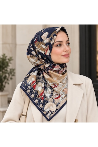Zer Scarf Okyanus Desen Eşarp/omuz Şalı Krem