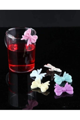 Flosoft 6 Lı Silikon Bardak İşaretleyici, Renkli Fiyonk Bardak Kupa Fincan Ayırıcı 6 Adet