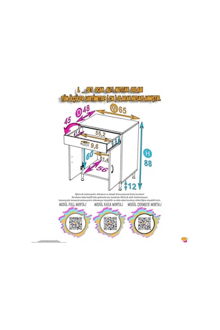 Eliusta Lumin Tüp Yuvalı 65 Cm Ankastre Ocak Altı Dolap 65x88x48 Cm Beyaz Dolap Çekmeceli Mutfak Organizeri Beyaz