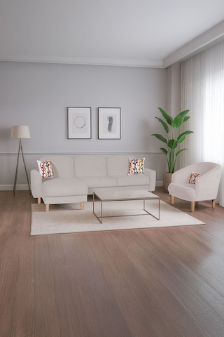 Bohem's Köşe Krem Çift Taraflı Kullanılabilir Köşe Takımı Berjer Dahildir Krem