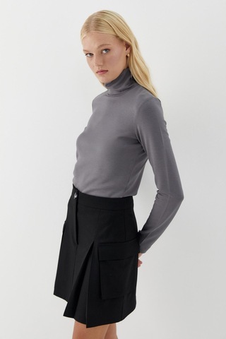 Balıkçı Yaka Uzun Kollu Body Gri Gri