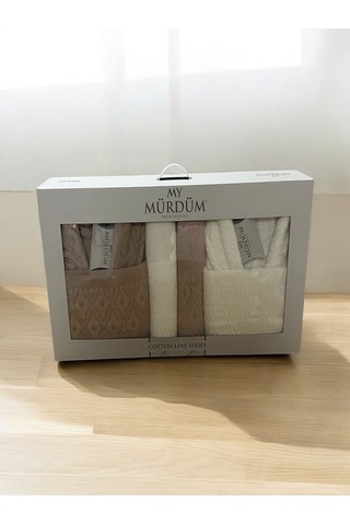 Banyo Çeyiz Seti, %100 Pamuk Bornoz Takımı, 8 Parça Aile Bornoz Seti, Havlu & Havlu Seti Bej-krem Bej