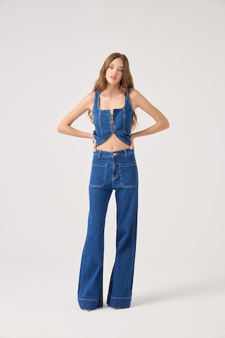 Holly Lolly Kontrast Dikişli Geniş Paça Tiara Jean Pantolon Mavi